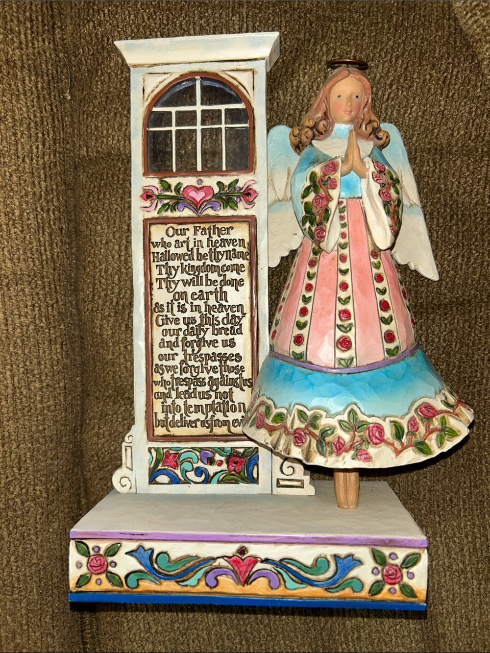 Jim Shore Floral Lords Prayer Angel in Pink, Blue & Cream